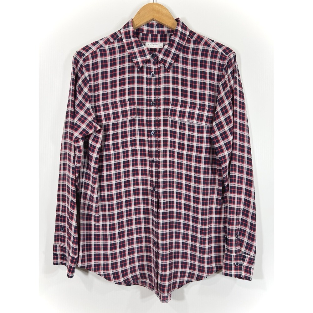 Equipment Femme Womens Silk Plaid Button Up Shirt Size L Academia Patriotic Work